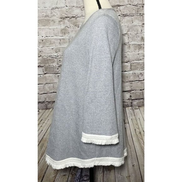 J Jill Gray 3/4 Sleeeve Shirt Fringe Edge Women’s S Casual‎ Neutral - Picture 2 of 4